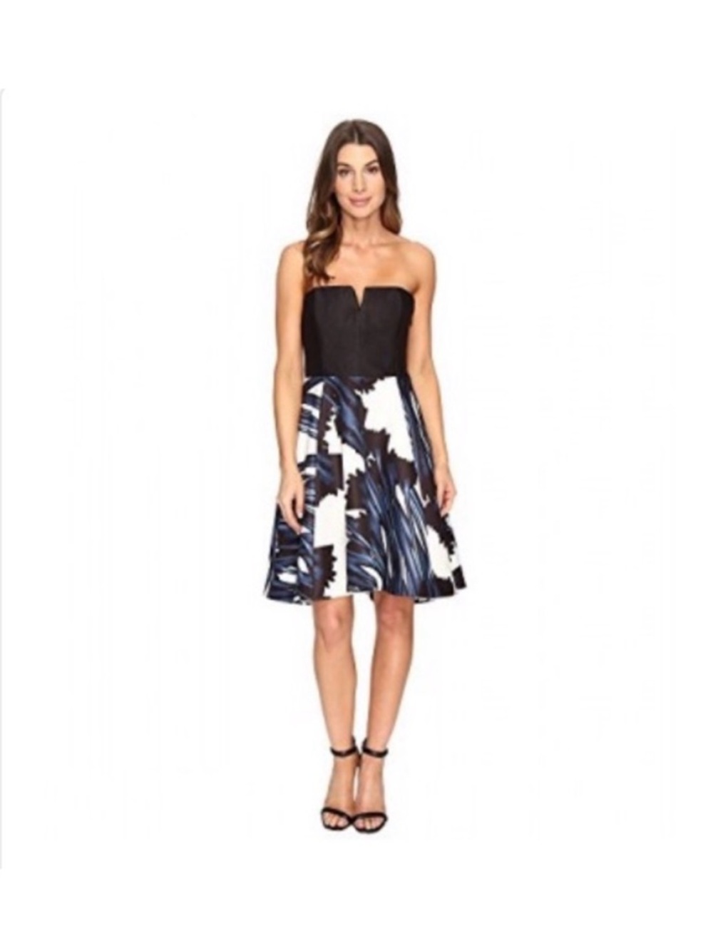 Halston Heritage Black, Blue, Cream Floral Dress Size 10 NWT
